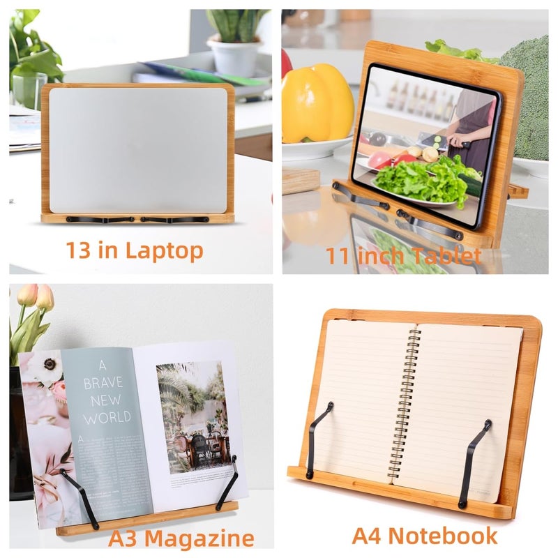 MEGREZ Book Stand for Reading (13.2 x 9.4 inch) Bamboo Cookbook Stand Holder for Kitchen, Adjustable Book Holder Stand for Tablet/Textbook Holder/Hollow Bookrest Stand, Giraffe and Tree - Image 5